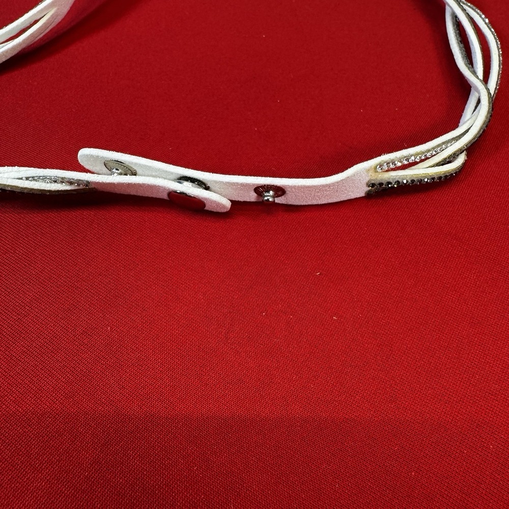 White Leather With Rhinestone Hair Band - Picture 3 of 4
